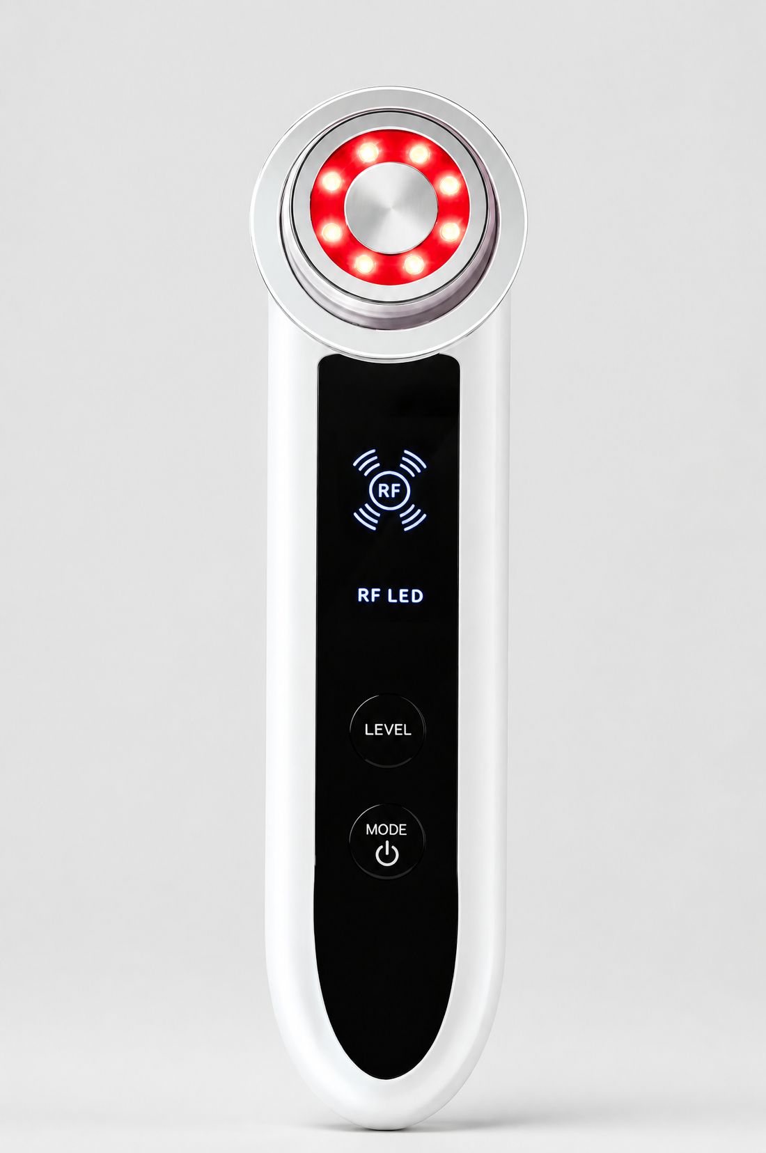 Lumeri Wand white facial device, front view with red LED ring