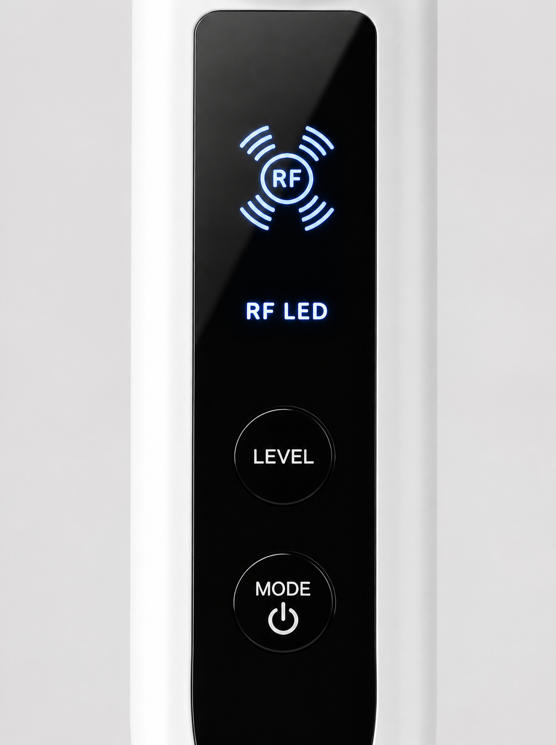 Close-up of the Lumeri Wand display, LEVEL and MODE buttons